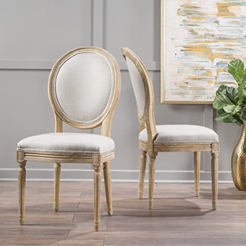 Christopher Knight Home Phinnaeus Polyester Beige Fabric Dining Chair (Set Of 2), 2-Pcs Set #TOP1