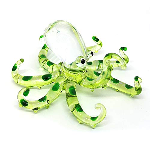 ZOOCRAFT Glass Sea Octopus Figurine Green Miniature Hand Blown Coastal Style Home Decor Gift Collectible