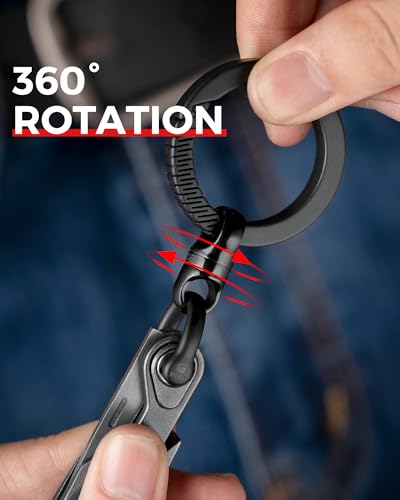 Image of FEGVE Titanium 360 Swivel Key Ring with 1 /2″ D Ring Keychain for Car Key | Very Mini Key Link Connector, Titanium ultra-light, Rust-proof, Anti-deform, Tangle-free Swivel