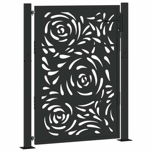 vidaXL Cancello Giardino Nero 105x130 cm in Acciaio Design a Fiamma, cancello della Recinzione, cancello Esterno, cancello del Metallo
