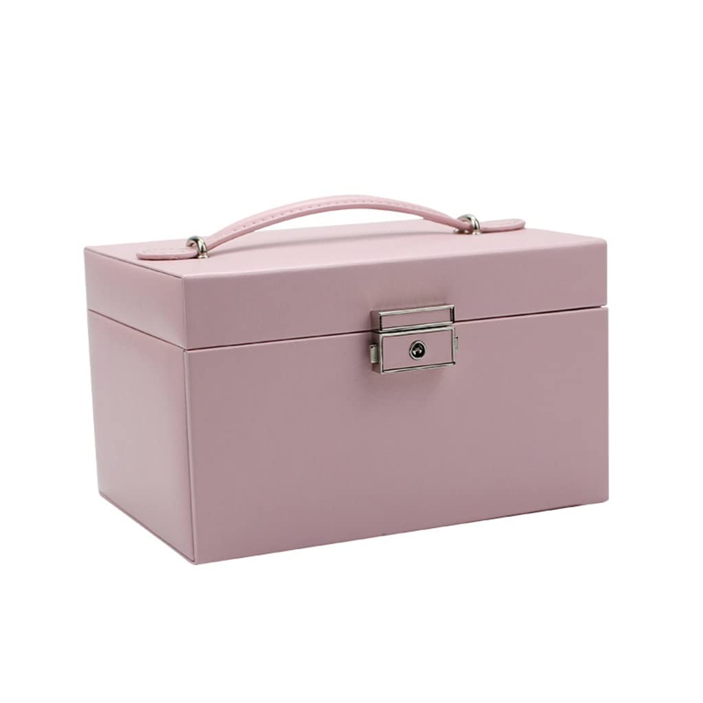 Ladies Mirror Jewelry Box with Lock Storage Box Pu Leather Storage Box Earrings Necklace Display Stand