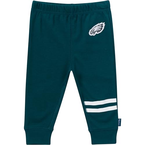 Gerber NFL Team Baby Boys' 3-Piece Onesie Bodysuit, Active Pant and Cap Set, Eagles, 3-6 Months