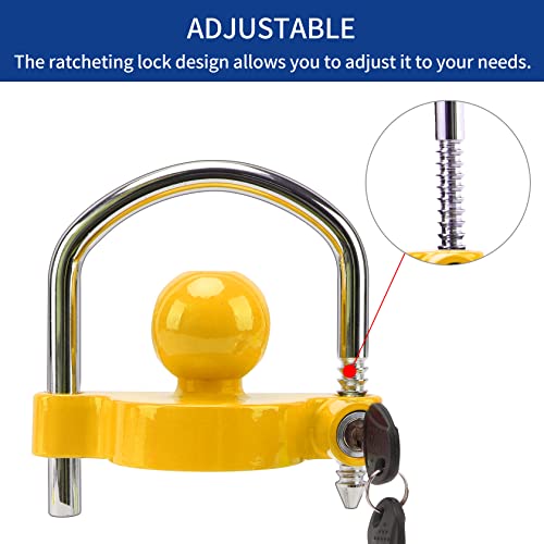 Metoware Trailer Coupler Lock Universal Adjustable Heavy-Duty Steel Trailer Hitch Lock, Anti Theft Trailer Ball Lock Towing Lock For Towing Trailer Security Fits 1-7/8",2”, 2-5/16" Coupler Yellow #TOP5