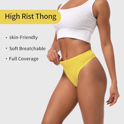 Image of High Waisted Cotton Thongs Underwear For Women Breathable Sport Athletics Panties High Rise Plus Size Multipack