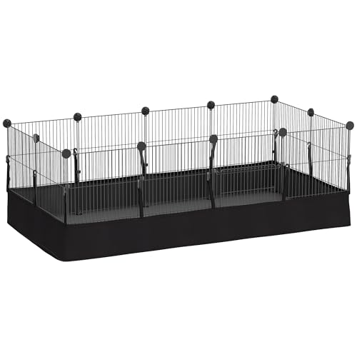 PawHut Enclos pour Petits Animaux, Cage à Lapin modulable, 12 Panneaux avec Tapis étanche, Parc clôture pour Animaux, intérieur et extérieur pour cochons...