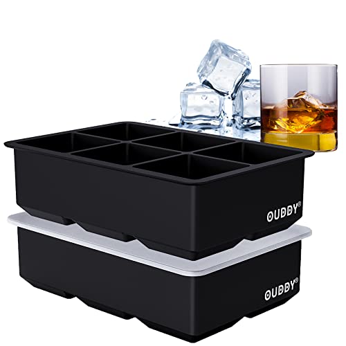 2 Pack Large Ice Cube Tray, Silicone Ice Cube Tray With Lid 6 Cavities Reusable & Flexible Designed Bpa Free 2 Inch Ice Cube Mold Maker For Whiskey, Cocktail, Juice (Black) #TOP17
