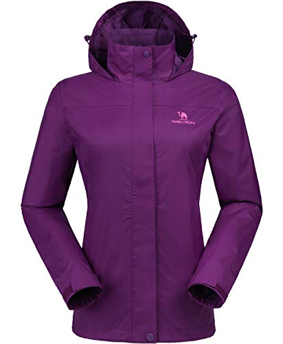 Camel Crown Womens Waterproof Rain Jacket Lightweight Hooded Windbreaker Windproof Rain Coat Shell For Outdoor Hiking Traveling Purple L #TOP6