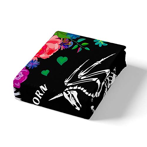 Manfei Unicorn Skeleton Bedding Set 3Pcs Unicorn And The Pegasus In The Flower Garden Sheet Set Gothic Fitted Sheet Soft Polyester Bed Sheets (1 Fitted Sheet + 2 Pillow Cases) Full Size #TOP1