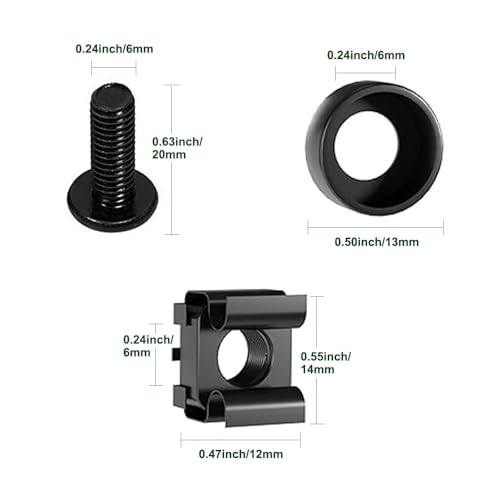 Lemiyoo 60 Sets Käfigmuttern und -schrauben, Rack-Montageschrauben und Bolzen, quadratische Einsatzmuttern für Serverkonsolen-Montage-Router und Netzwerkschrank (M6 Schwarz)