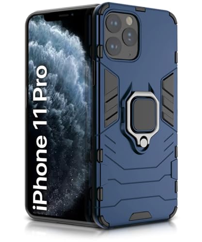 Image of WOW IMAGINE Shock Proof Back Case Mobile Cover for Apple iPhone 11 Pro | Back Cover Case (Tough Armor | Hybrid PC + TPU | Ring Holder & in-Built Kickstand | Blue)