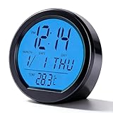 Candeon Horloge Numérique de Tableau voiture, 3 en 1 Thermomètre,Calendrier, Horloge Voiture Tableau de Bord a Pile et Solaire, Horloges Digitale Adhésive avec Rétroéclairage pour Véhicules, Bureau