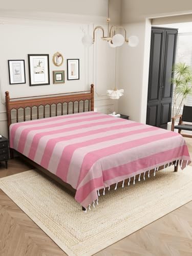 Image of 210 TC Cotton Bedsheet | Handmade Double Bedsheet | Handloom Bedsheets | Without Pillow Cover | Double Bedsheet for Summer (90X100 Inches, 7.5 x 8.3 Feet (Carousel Pink)