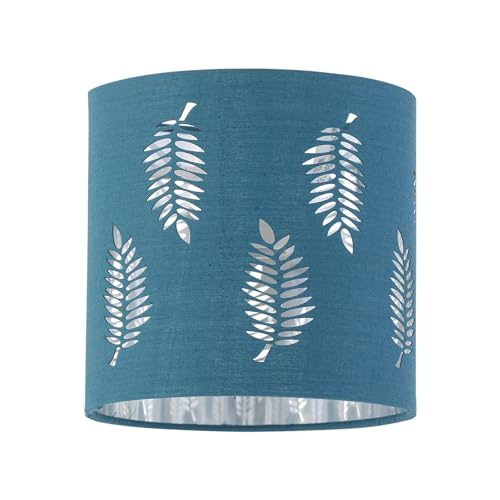Teal Table Lamp Shade, Lampshade for Table Lamp or Bedside Light, Fern Leaf Cut Out Design, Diameter 15cm