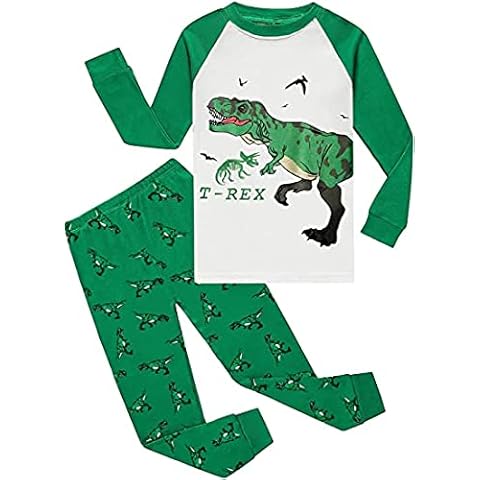 Boys Dinosaur Pyjamas for Toddler Kids Pjs Long Sleeve 100% Cotton T-rex Sleepwear Autumn & Winter Clothes Children Nightwear 2 Piece Outfits Age 5-6 Years Cover