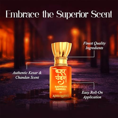 Image of Adilqadri Kesar chandan (Saffron Sandal) Attar 5.5ml for Men & Women | Pure Fragrance Oil | Non-Alcoholic Roll-On Ittar | Long-Lasting Premium Perfume | Travel-Friendly