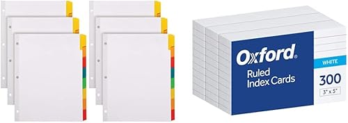 Oxford Write 'n Erase Separadores de carpeta, 8 pestañas, 6 juegos (89991) y tarjeta de índice con rayas de 3 x 5 pulgadas, 300 unidades, color