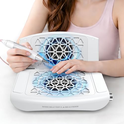 Image of Nail Dust Collector, 14700RPM Foldable Dual-Turbo Fan with 30 Filter Papers for Acrylic Nails Salon & Home - White