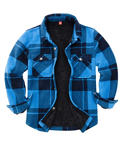 Image of ThCreasa Boys Sherpa Lined Plaid Button Shirt Jacket | Full Thermal Lining, Buffalo Plaid Shacket, Button Down, Family Matching Shirt, Dress Shirt Style, Cozy Winter Fall Outerwear