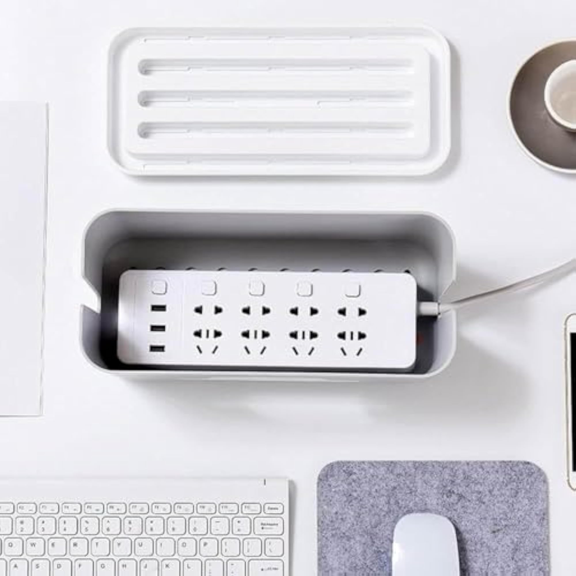 Cable Management Box for Power Strips and Cords, Organizer