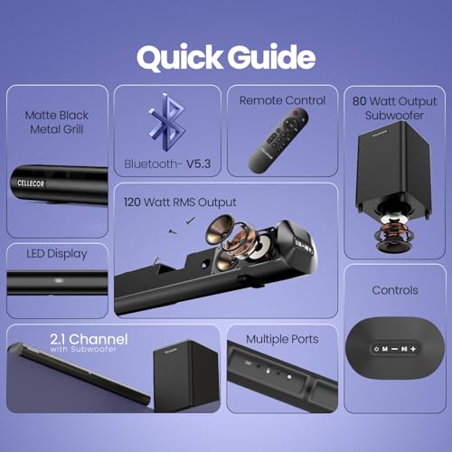 Image of CBS-02 ULTRABAR Soundbar with Bluetooth 5.3, Virtual 3D Sound, Smart Sound Modes, LED Display & Remote Control