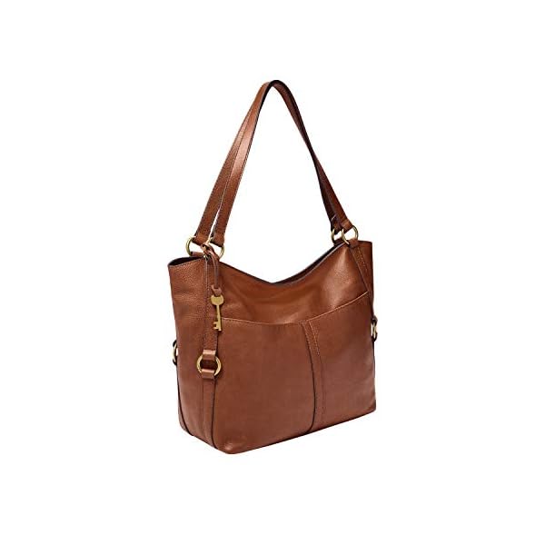 Fossil Women's Sam Leather Shopper Tote Purse Handbag, Brown