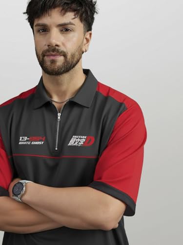 Image of crazymonk Initial D Oversized Polo T-Shirt - Red & Black
