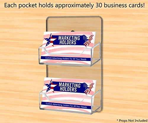 Marketing Holders 2 Pocket Business Card Holder Display Wall Mount With Hardware Clear Stacked Double Slot Gift Card Id Badge Rack With Pre Drilled Hole #TOP3