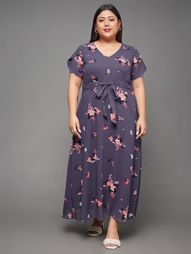 Image of Miss Chase A+ Women's V-Neck Three-Quarter Sleeve Floral Wrap Chiffon Midi Dress