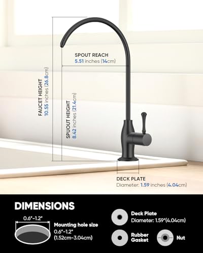 Image of WEWE Drinking Water Faucet with Vintage Design, Non-Air Gap, Matte Black | Lead-Free SUS304 Stainless Steel, 360 Swivel Spout, Double Seal Leak-Proof, Fits 1 /4 inch & 3 /8 inch RO Connectors