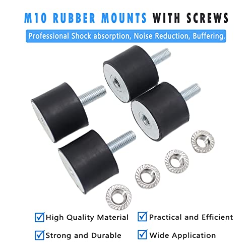 M10 Rubber Studs Shock Absorber Anti-Vibration Isolator Mounts, Rubber Cylindrical Vibration Isolation Mount For Air Compressors, Garage Motor, Diesel Engines(With Non-Slip Nuts, 4 Pack Double Stud) #TOP1