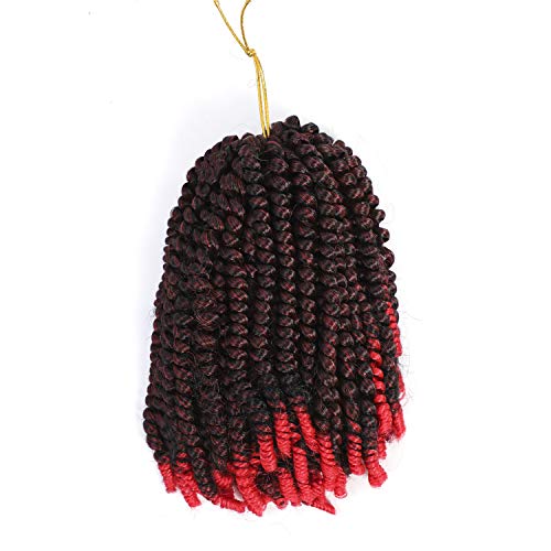 Yisimei Spring Twist Hair 8 Inches 3 Packs Red Spring Twist Hair 330 Grams 90 Strands Ombre Colors Synthetic Hair Extensions (8“ 3PCS/Lot, T/RED)