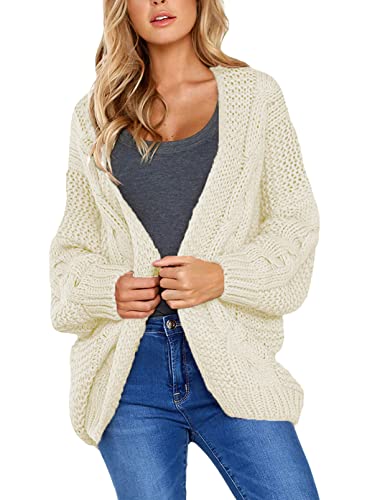 Dokotoo Gilet Femme Cardigan Tricot Manches Longues Veste Ouvert Épais Gilets en Maille Outwear Torsadé Chaud Automne Hiver Blanc M(40-42) Cover