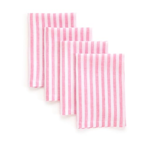 Image of Solino Home 100% Linen Napkins, 20 x 20 in, Pink and White Stripe, Set of 4