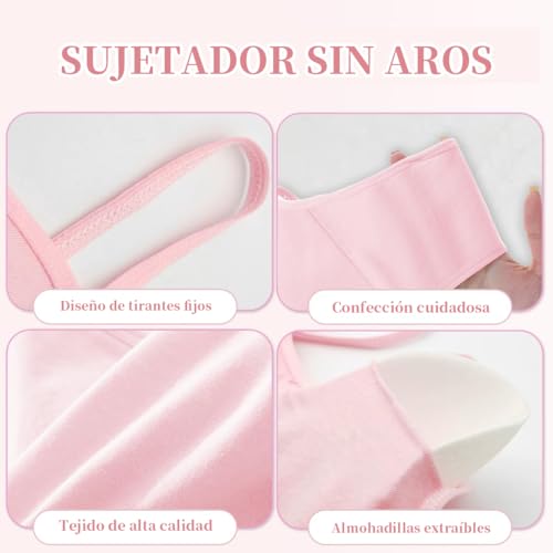 Miniatura 3 de Channo Sujetador De Niña Algodón Top Básico Sin Aros Regreso A La Escuela Con Almohadillas Extraíbles. Pack De 6 Sujetadores. Talla L 12-14 Años