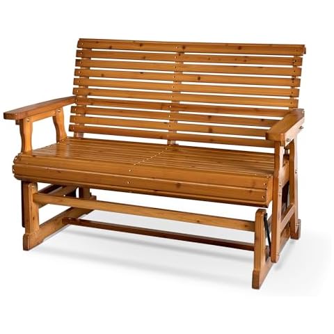 Fortune Candy Wooden Patio Glider with High Roll Back and Deep Contoured Seat, Solid Fir Wood, 2-Seater, Heavy Duty 800 LBS, 4 Ft. (Teak Tone) Cover