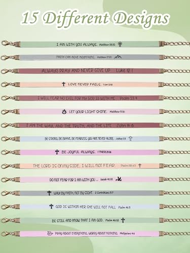 Image of Sureio 15 Pcs Christian Gift Bracelets for Women Men Inspirational Leather Religious Bible Verse God Faith Scripture Bracelet