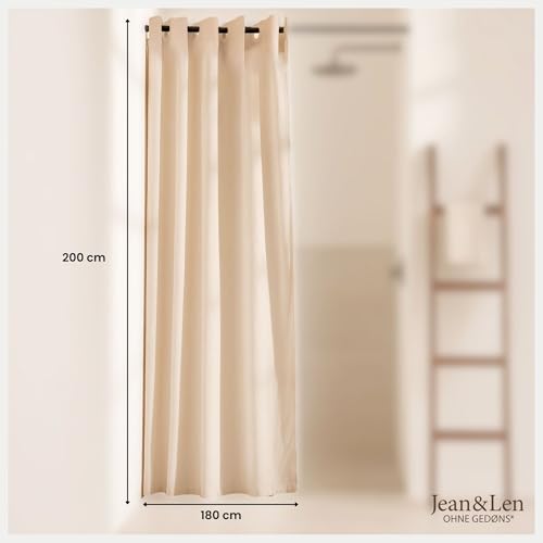 Jean & Len Duschvorhang beige, 100% Polyester, hochwertige Leinenoptik, geeignet für Maschinenwäsche, mit integrierter Aufhängung, wasserabweisend, 180 x 200 cm