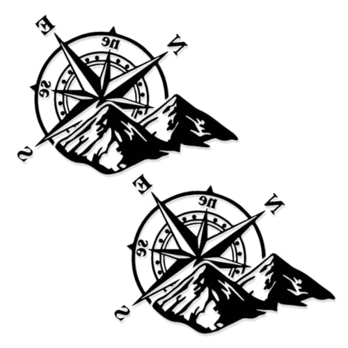 WUSJCOF Autocollants avec Motif de Boussole et Monde,Rose des Vents,Pack de 2 Pièces,Stickers Camping Car,Résistant à la Pluie et au Soleil,pour Voiture,Van (12 x 16,6 cm) (Noir)