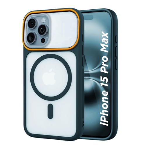 Image of AIBEX Magnetic Compatible Shockproof Case for iPhone 15 Pro max - Slim Protective Back Cover with Camera Lens Protection, Strong Magnetic Support, Anti-Slip Grip, Military Grade Drop Protection (Blue)