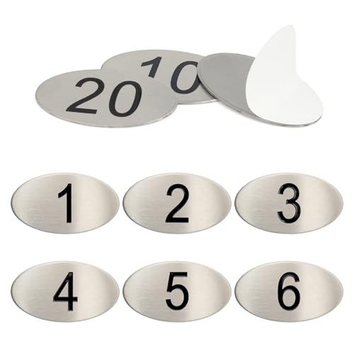 NumRealm Oval Locker Cabinet Numbers, 304 Stainless Steel Engraved Table Signage Tags Labels - Black Numbers 1 to 10