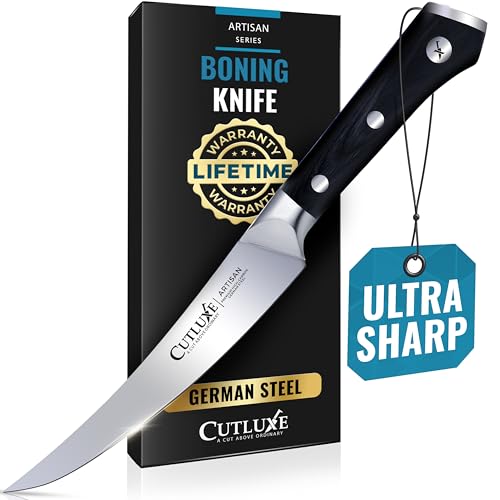 Cutluxe Curved Boning Knife – 6" Boning Knife for Meat Cutting, Filleting – High Carbon German Steel, Full Tang & Ergonomic Handle Design – Artisan Series