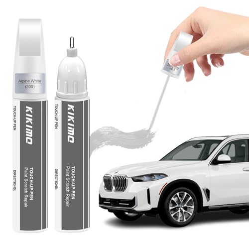 KIKIMO for BMW Touch Up Paint(Alpine White(300)) Car Paint Repair Kit for BMW 2 In 1 Scratches Repair with Pen Tip and Brush Color-Matched for Quick & Easy Fix