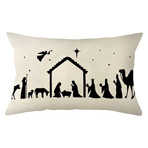 Ogiselestyle Christmas Oh Holy Night Lumbar Throw Pillow Covers, 12 X 20 Inch Winter Holiday Nativity Xmas Scene Story Cushion Case Decoration For Sofa Couch cover