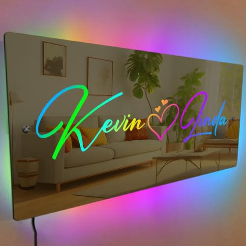Personalized Couple Mirror - LED Name Sign - Light Up Wall Decor - Customized Gift for Husband & Wife