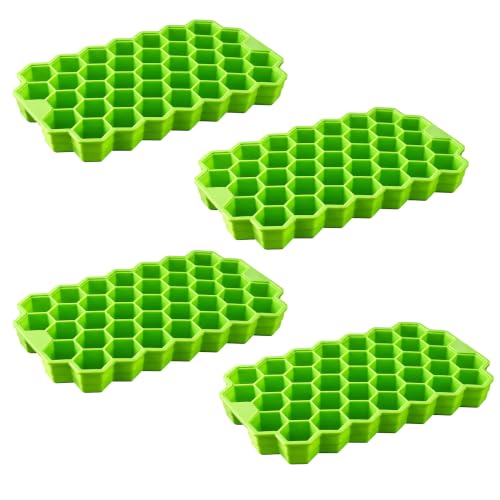 Image of SIMEVIX Silicone Ice Cube Tray Hexagonal Mold, BPA-Free Food-Grade Silicone, Easy Release Flexible Ice Maker, Stackable Space-Saving Design (No of Packs - 4 Trays) (148 Ice Cubes)