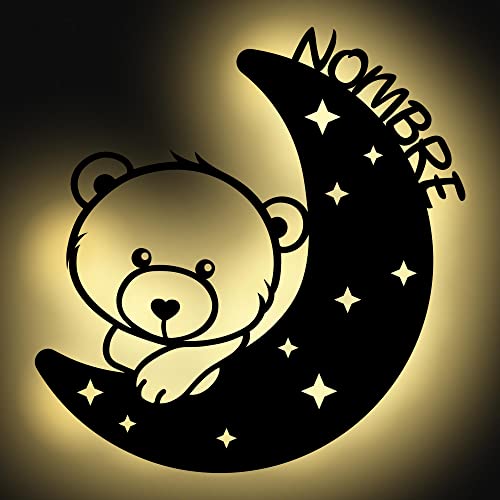 Lámpara de noche Osito de Peluche - Regalo para bautizo, Navidad, cumpleaños - fiesta bienvenida bebe sagrada comunión bebé niño niña - individual Único con nombre de deseo Cover