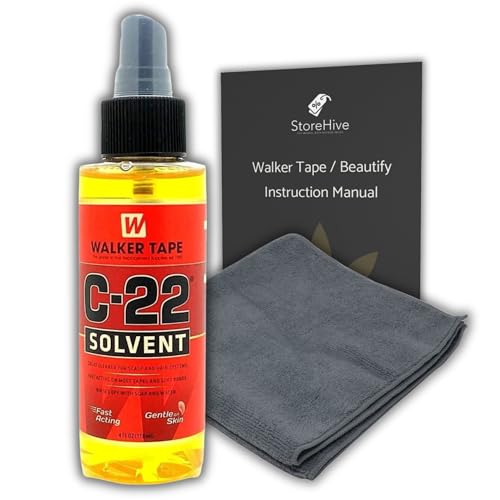 Walker Tape C-22 Solvent Bundle for Effortless Tape Extensions Remover | Adhesive Remover for Skin, Hair & Wigs | Cleaning Cloth Included