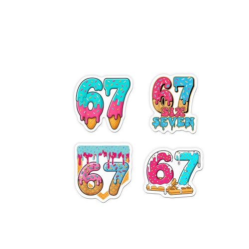 (4PCS) Six Seven 67 Ice Cream Drip Sticker Waterproof Die-Cut Vinyl Sticker for Laptop Water Bottle Phone Case Decal Stuff Birthday Gift 2 Inch