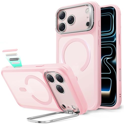 Image of ESR for iPhone 17 Pro Max Case with Stash Stand, Camera Control Cover Compatible with MagSafe, Military-Grade Drop Protection Magnetic Phone Case, Scratch-Resistant Back Cover,Frosted Bubblegum Pink