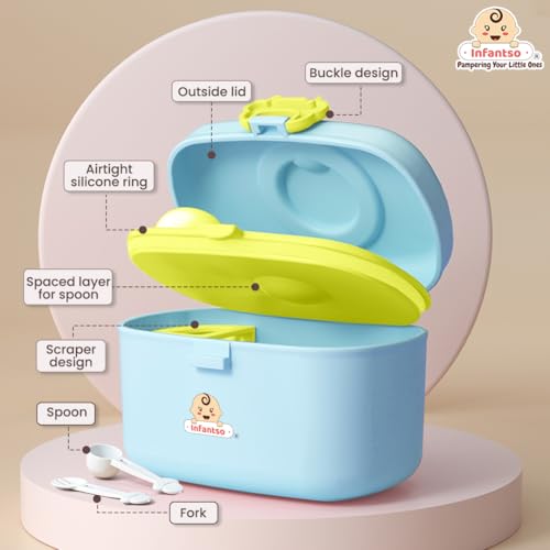 Image of Feed Ease (2-in-1) Baby Milk Powder & Food Container 240gms | BPA-Free, Leak-Proof Bear Box, Travel-Friendly with Spoon & Fork, Baby Essential Food Storage Box, Snack Box, Baby Milk Powder Box
